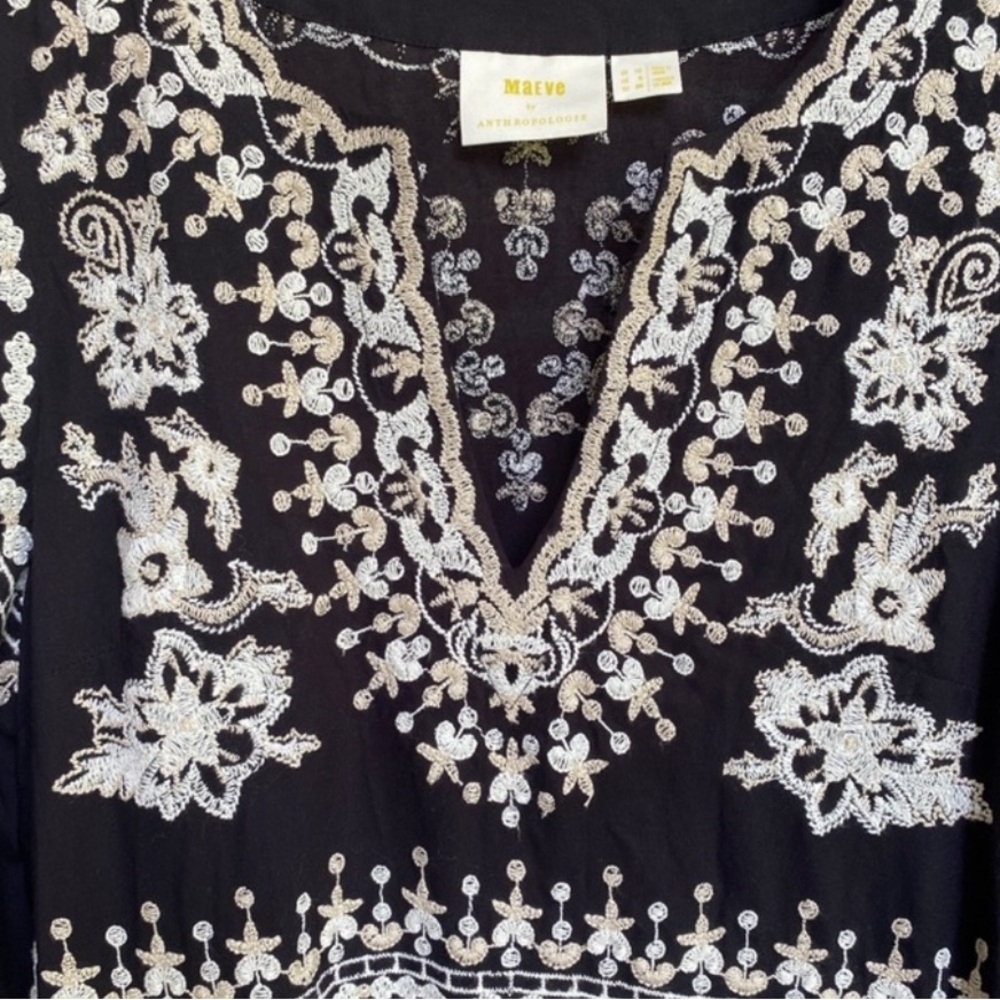 Anthropologie NWOT Maeve Shiloh Black Embroidered Tunic Mini Dress size 6 LBD - Picture 6 of 12